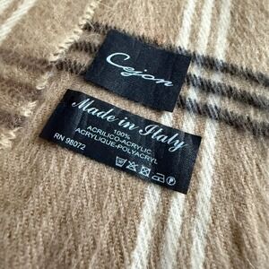 Cejon Made in Italy Plaid Acrylic Scarf Fringe Tan Red White Classic